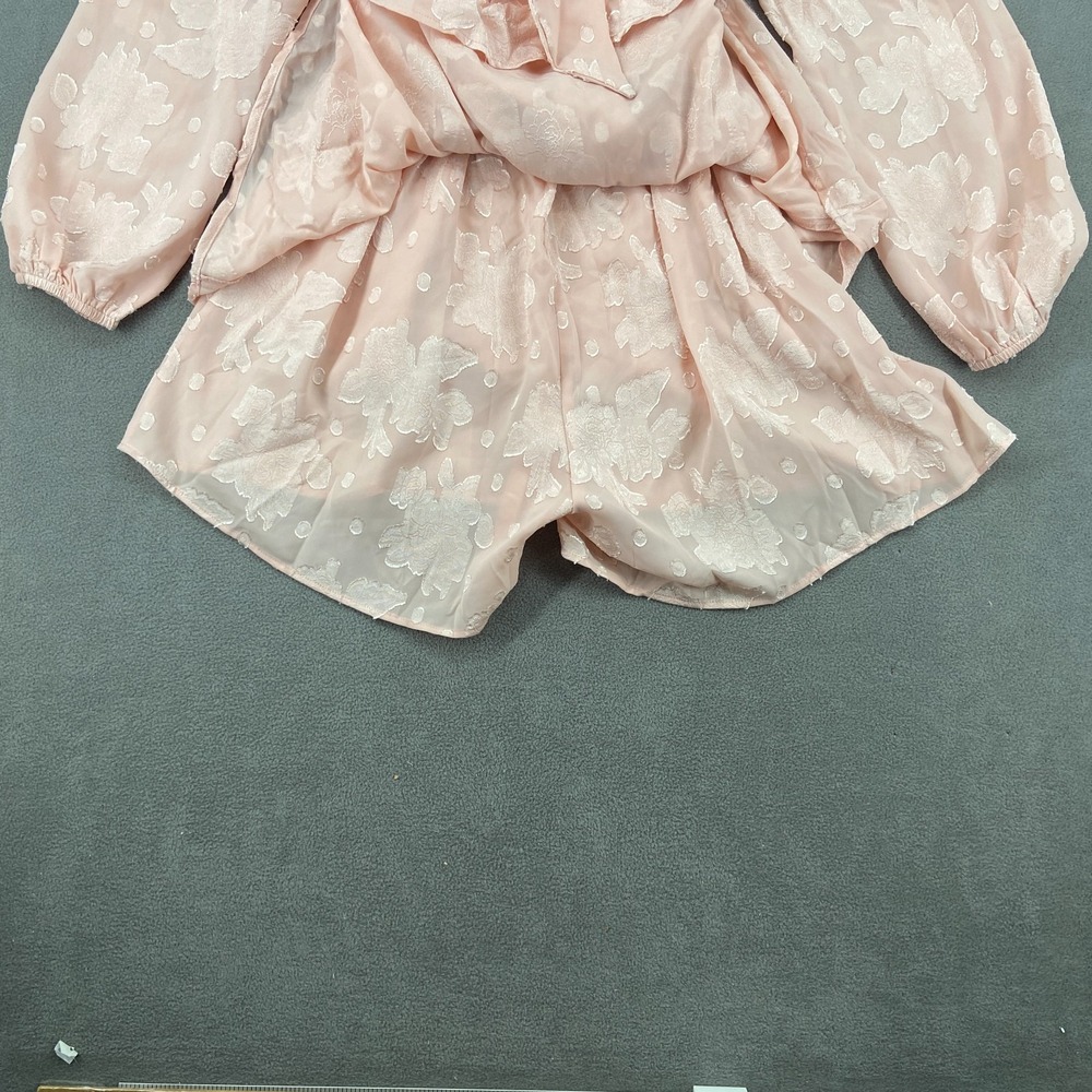 BTFBM Mini Dress Womens Small Dusty Rose Floral Burnout Empire Waist Wrap V Neck - Picture 9 of 10